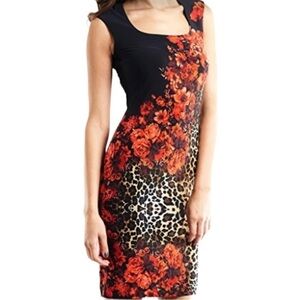 EUC Joseph Ribkoff Floral Leopard Print Stretch Dress Size 4